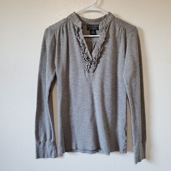 Polo Jeans Co Thermal Top Womens S Gray Waffle Knit Ruffle Notch Slit 
 Neck LS - Picture 4 of 8